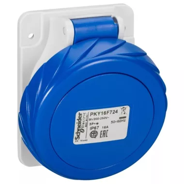 SCHNEIDER PKY16F724 PRATIKA Panelre szerelhető döntött aljzat, 3P+F, 9h, 16A, 250V, IP67, gyorscsatlakozás SCHNEIDER PKY16F724 PRATIKA Panelre szerelhető döntött aljzat, 3P+F, 9h, 16A, 250V, IP67, gyorscsatlakozás
