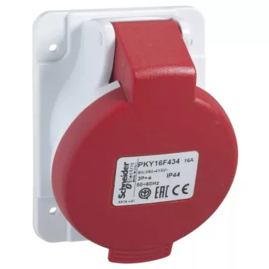 SCHNEIDER PKY32F433 PRATIKA Panelre szerelhető döntött aljzat, 2P+F, 9h, 32A, 415V, IP44, gyorscsatlakozás SCHNEIDER PKY32F433 PRATIKA Panelre szerelhető döntött aljzat, 2P+F, 9h, 32A, 415V, IP44, gyorscsatlakozás