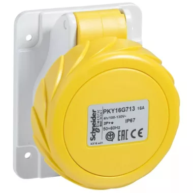 SCHNEIDER PKY32G714 PRATIKA Panelre szerelhető egyenes aljzat, 3P+F, 4h, 32A, 130V, IP67, gyorscsatlakozás