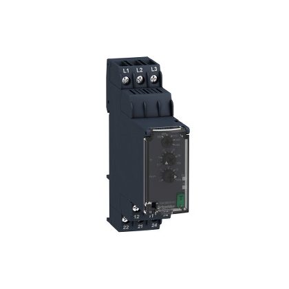   SCHNEIDER RM22TA33 Zelio Control háromfázisú fázisfigyelő relé, kikapcsolás késleltetővel, 2CO, 8A, 380…480 VAC