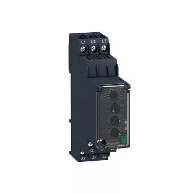 SCHNEIDER RM22TR33 Zelio Control háromfázisú fázis- és feszültségfigyelő relé, be- és kikapcsolás késleltetővel, 2CO, 8A, 380…480 VAC SCHNEIDER RM22TR33 Zelio Control háromfázisú fázis- és feszültségfigyelő relé, be- és kikapcsolás késleltetővel, 2CO, 8A, 380…480 VAC