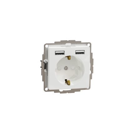   SCHNEIDER SDD111052 NEW SEDNA 2P + F socket, BZS, with dual USB charger, spring-loaded, 16A / 2.4A, white