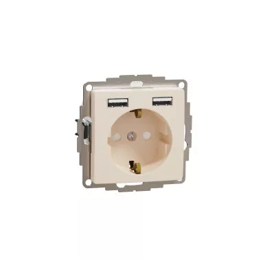 SCHNEIDER SDD112052 ÚJ SEDNA 2P+F dugalj csatlakozóaljzat, BZS, kettős USB töltővel, rugós, 16A/2.4A, bézs