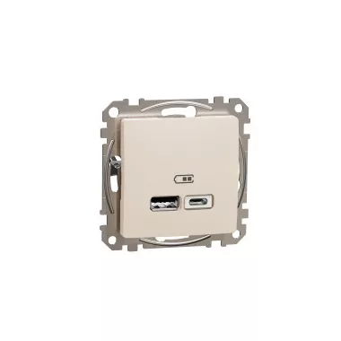 SCHNEIDER SDD112402 ÚJ SEDNA Dupla USB töltő, A+C, 2.4A, bézs