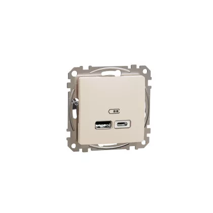 SCHNEIDER SDD112402 ÚJ SEDNA Dupla USB töltő, A+C, 2.4A, bézs