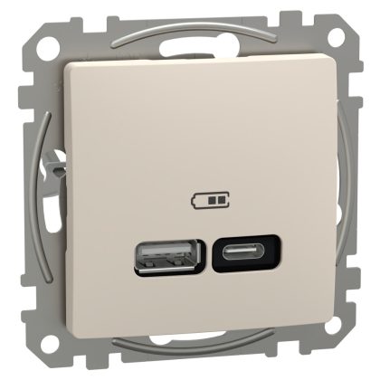 SCHNEIDER SDD112405 SEDNA Dupla USB töltő, A+C, 21W, bézs