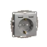 SCHNEIDER SDD113052 ÚJ SEDNA 2P+F dugalj csatlakozóaljzat, BZS, kettős USB töltővel, rugós, 16A/2.4A, alumínium