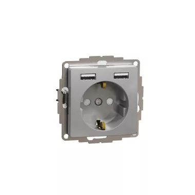 SCHNEIDER SDD113052 ÚJ SEDNA 2P+F dugalj csatlakozóaljzat, BZS, kettős USB töltővel, rugós, 16A/2.4A, alumínium