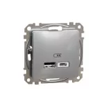   SCHNEIDER SDD113402 ÚJ SEDNA Dupla USB töltő, A+C, 2.4A, alumínium