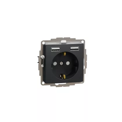   SCHNEIDER SDD114052 ÚJ SEDNA 2P+F dugalj csatlakozóaljzat, BZS, kettős USB töltővel, rugós, 16A/2.4A, antracit