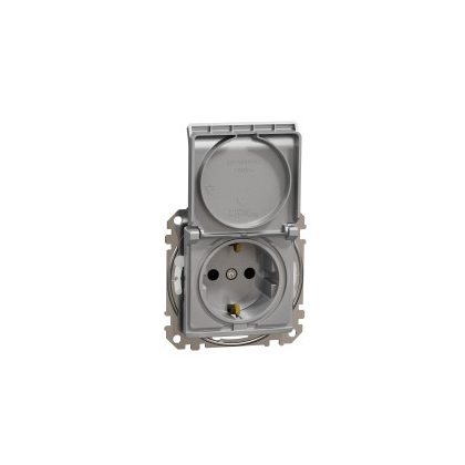   SCHNEIDER SDD213024 NEW SEDNA 2P + F socket with safety shutter, flap cover, spring-cage connection, IP44, aluminum
