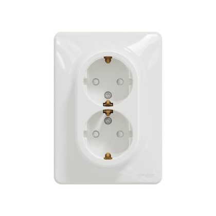   SCHNEIDER SDD311221 NEW SEDNA 2x2P + F socket with safety shutter, screw connection, 16A, with frame, white