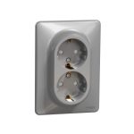   SCHNEIDER SDD313221 NEW SEDNA 2x2P + F socket with safety shutter, screw connection, 16A, with frame, aluminum