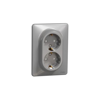 SCHNEIDER SDD313221 NEW SEDNA 2x2P + F socket with safety shutter, screw connection, 16A, with frame, aluminum