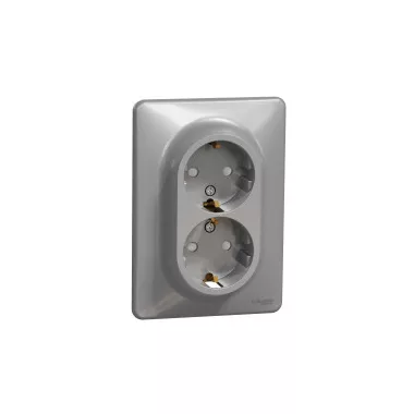 SCHNEIDER SDD313221 ÚJ SEDNA 2x2P+F dugalj csatlakozóaljzat biztonsági zsaluval, csavaros bekötés, 16A, kerettel, alumínium