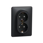  SCHNEIDER SDD314221 NEW SEDNA 2x2P + F socket with safety shutter, screw connection, 16A, with frame, anthracite