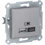   SCHNEIDER SDN2720260 SEDNA Dupla USB töltő, 2.4A, A+C, alumínium