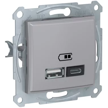 SCHNEIDER SDN2720260 SEDNA Dupla USB töltő, 2.4A, A+C, alumínium