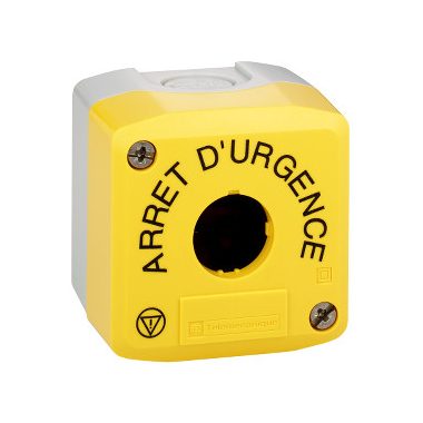 SCHNEIDER XALK01HFR Harmony XALK tokozat vészleállítóhoz, sárga, üres, 1 kivágás, "ARRET D'URGENCE" felirat és logo