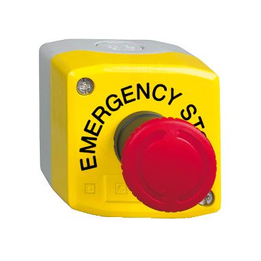 SCHNEIDER XALK178GTH29 Harmony XALK tokozott vészgomb, sárga, 1 piros gombafejű nyomógomb, forgatásra kioldó, 1NO+2NC, "EMERGENCY STOP