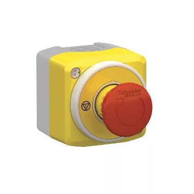 SCHNEIDER XALK178W3B140E Harmony XALK tokozott vészgomb, gombafejű, piros-fehér világító gyűrű, forgatásra kioldó, 24 VAC/DC, 1NO+1NC