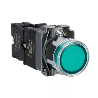 SCHNEIDER XB2BW33M1C Easy Harmony XB2, Világító nyomógomb, zöld, AC 220V, fém, panelbe süllyesztett, 22mm, visszatérő