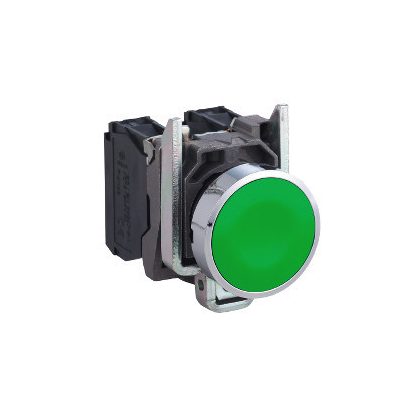 SCHNEIDER XB4BA35 Harmony komplett fém nyomógomb, Ø22, visszatérő, 1NO+1NC, zöld