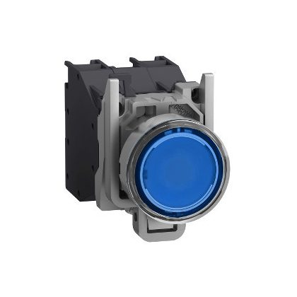   SCHNEIDER XB4BP683BM5GEX Harmony ATEX DG komplett világító nyomógomb, Ø22, védősapkás, 1NO, 24-240 VAC/DC, kék