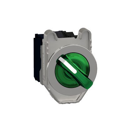   SCHNEIDER XB4FK133B5 Harmony panelbe süllyesztett komplett fém világító választókapcsoló, Ø30, 3 állású, 24 V, 1NO+1NC, zöld