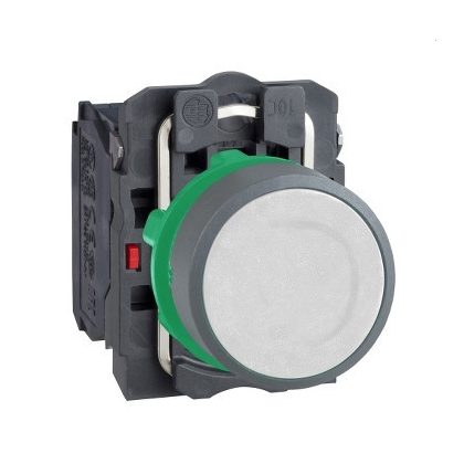   SCHNEIDER XB5AA15C0 Harmony komplett műanyag nyomógomb, Ø22, visszatérő, 1NO+1NC, fehér, szürke körgyűrű