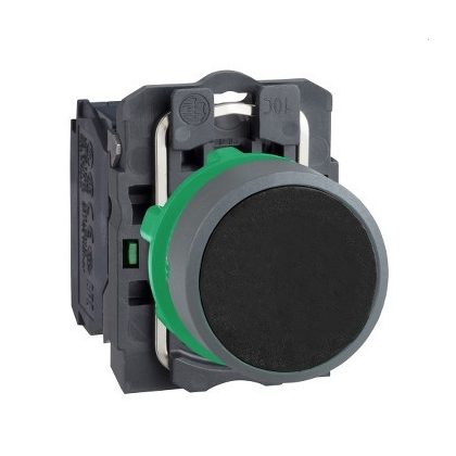 SCHNEIDER XB5AA21C0 Harmony komplett műanyag nyomógomb, Ø22, visszatérő, 1NO, fekete, szürke körgyűrű