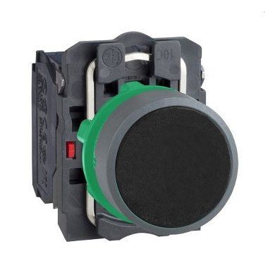 SCHNEIDER XB5AA25C0 Harmony komplett műanyag nyomógomb, Ø22, visszatérő, 1NO+1NC, fekete, szürke körgyűrű