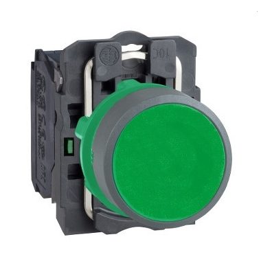 SCHNEIDER XB5AA31C0 Harmony komplett műanyag nyomógomb, Ø22, visszatérő, 1NO, zöld, szürke körgyűrű