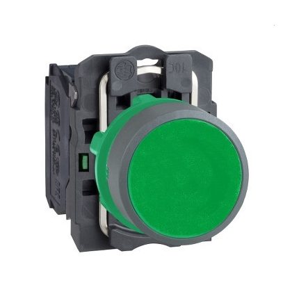   SCHNEIDER XB5AA31C0 Harmony komplett műanyag nyomógomb, Ø22, visszatérő, 1NO, zöld, szürke körgyűrű