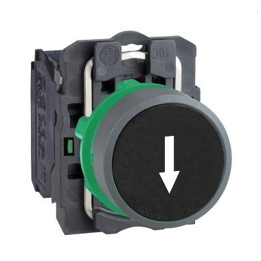 SCHNEIDER XB5AA3351C0 Harmony komplett műanyag nyomógomb, Ø22, visszatérő, 1NO, fekete, "le nyíl", szürke körgyűrű