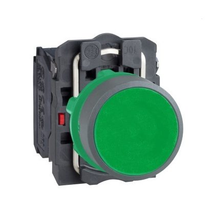   SCHNEIDER XB5AA35C0 Harmony komplett műanyag nyomógomb, Ø22, visszatérő, 1NO+1NC, zöld, szürke körgyűrű