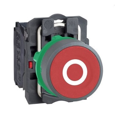 SCHNEIDER XB5AA4322C0 Harmony komplett műanyag nyomógomb, Ø22, visszatérő, 1NC, piros, "O", szürke körgyűrű