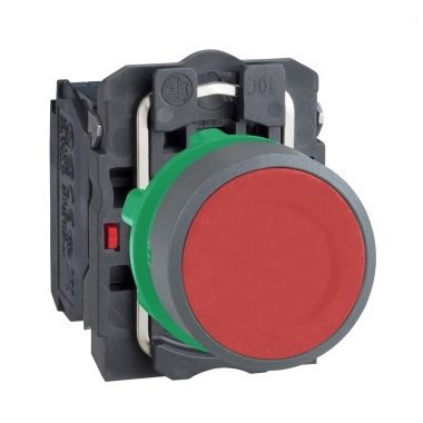 SCHNEIDER XB5AA45C0 Harmony komplett műanyag nyomógomb, Ø22, visszatérő, 1NO+1NC, piros, szürke körgyűrű