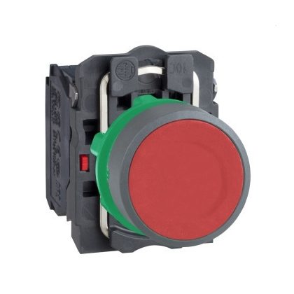   SCHNEIDER XB5AA45C0 Harmony komplett műanyag nyomógomb, Ø22, visszatérő, 1NO+1NC, piros, szürke körgyűrű