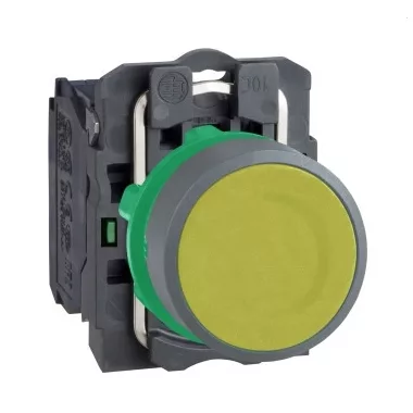 SCHNEIDER XB5AA51C0 Harmony komplett műanyag nyomógomb, Ø22, visszatérő, 1NO, sárga, szürke körgyűrű