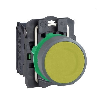 SCHNEIDER XB5AA51C0 Harmony komplett műanyag nyomógomb, Ø22, visszatérő, 1NO, sárga, szürke körgyűrű
