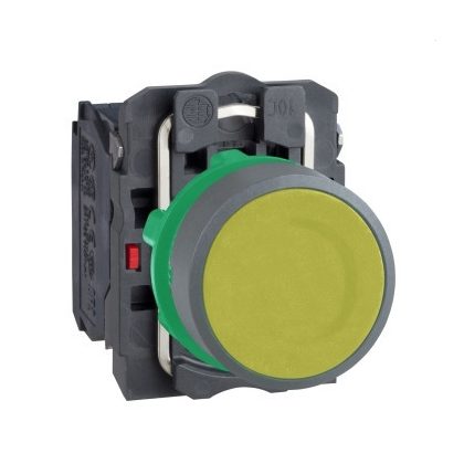   SCHNEIDER XB5AA55C0 Harmony komplett műanyag nyomógomb, Ø22, visszatérő, 1NO+1NC, sárga, szürke körgyűrű