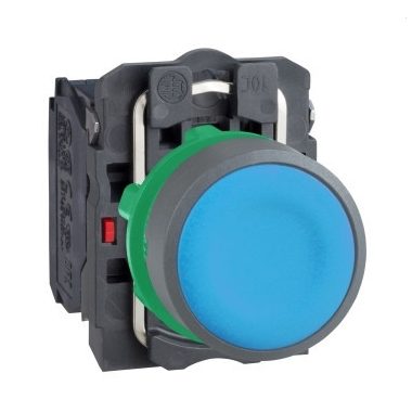 SCHNEIDER XB5AA65C0 Harmony komplett műanyag nyomógomb, Ø22, visszatérő, 1NO+1NC, kék, szürke körgyűrű