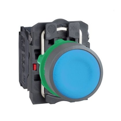   SCHNEIDER XB5AA65C0 Harmony komplett műanyag nyomógomb, Ø22, visszatérő, 1NO+1NC, kék, szürke körgyűrű