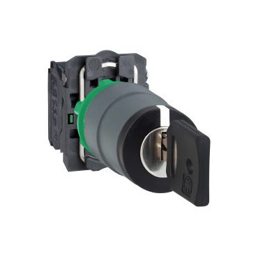 SCHNEIDER XB5AG33C0 Harmony komplett műanyag kapcsoló, Ø22, 455 kulcsos, 3 állású, 2NO, szürke körgyűrű