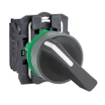   SCHNEIDER XB5AJ21C0 Harmony komplett műanyag választókapcsoló, Ø22, meghosszabbított fogantyú, 2 állású, 1NO, szürke körgyűrű