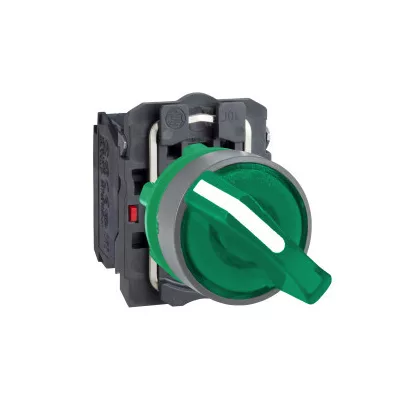   SCHNEIDER XB5AK123B5C0 Harmony komplett műanyag LED világító választókapcsoló, Ø22, 2 állású, 24 V, 1NO+1NC, zöld, szürke körgyűrű