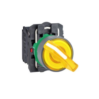   SCHNEIDER XB5AK125G5C0 Harmony komplett műanyag LED világító választókapcsoló, Ø22, 2 állású, 120  VAC, 1NO+1NC, narancs, szürke körgyűrű