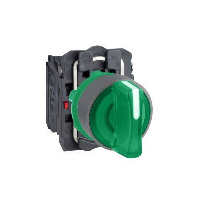   SCHNEIDER XB5AK133M5C0 Harmony komplett műanyag LED világító választókapcsoló, Ø22, 3 állású, 230  VAC, 1NO+1NC, zöld, szürke körgyűrű