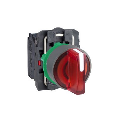   SCHNEIDER XB5AK134G5C0 Harmony komplett műanyag LED világító választókapcsoló, Ø22, 3 állású, 120  VAC, 1NO+1NC, piros, szürke körgyűrű